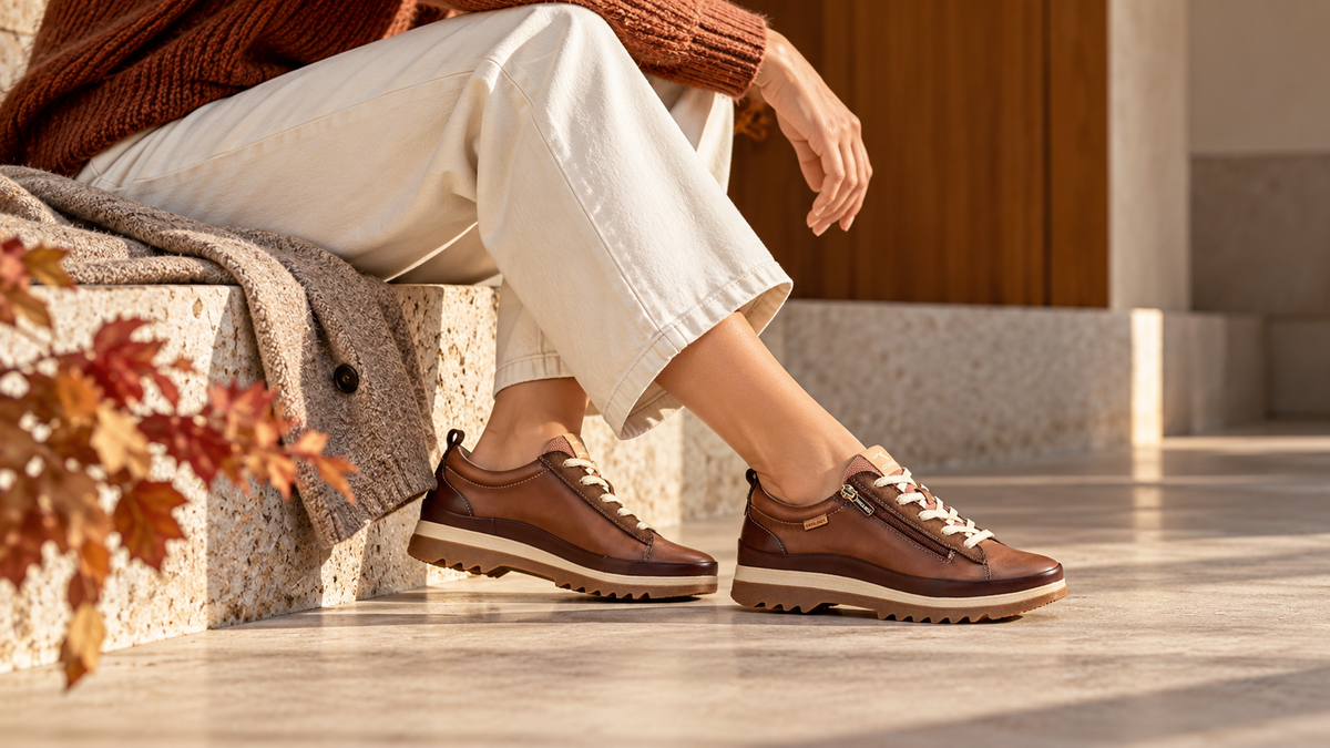 Zapatillas Pikolinos de mujer en piel marrón para otoño
